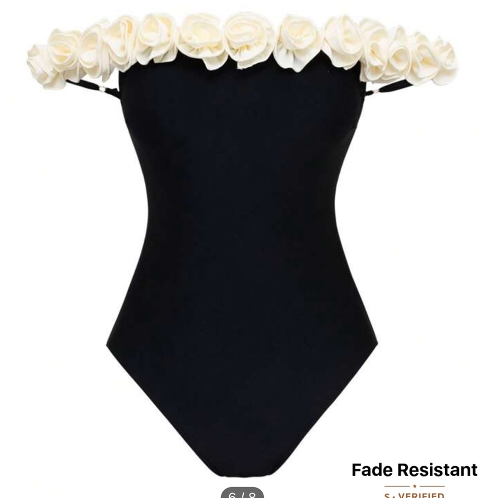 Brand New Shein Black Floral One Piece Tube Top Swimsuit